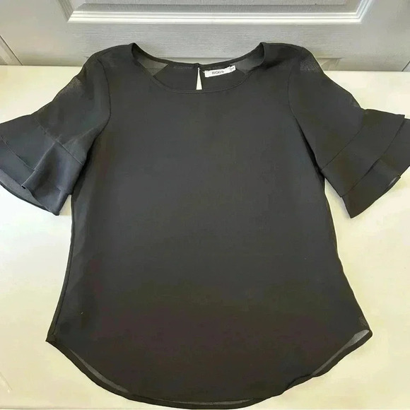 Ricki’s Blouse Short Sleeve Sheer Flowy Ruffle Sleeves Black Size Small - Picture 12 of 14